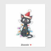Weihnachts Cat Tuxedo Black Cat Weihnachtslichter Aufkleber (Blatt)