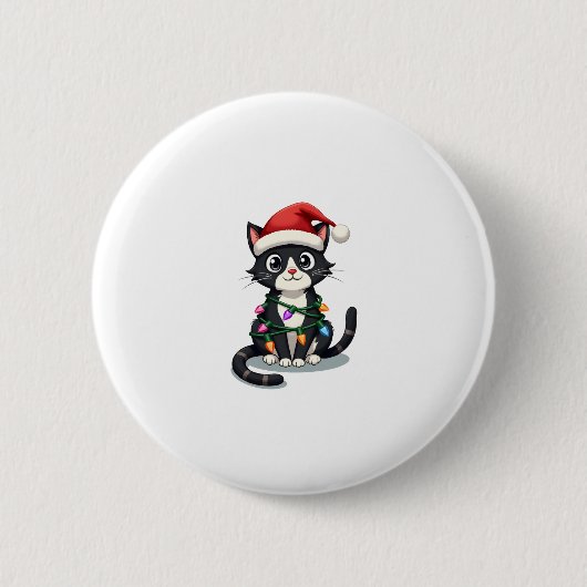 Weihnachts Cat Tuxedo Black Cat Weihnachtslichter  Button (Vorderseite)