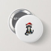 Weihnachts Cat Tuxedo Black Cat Weihnachtslichter  Button (Vorne & Hinten)