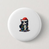 Weihnachts Cat Tuxedo Black Cat Weihnachtslichter Button (Vorderseite)