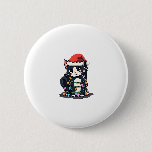 Weihnachts Cat Tuxedo Black Cat Weihnachtslichter  Button (Vorderseite)