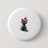 Weihnachts Cat Tuxedo Black Cat Weihnachtslichter Button (Vorderseite)