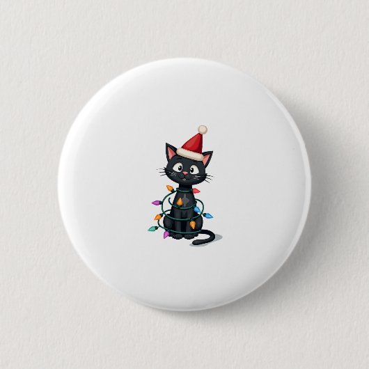 Weihnachts Cat Tuxedo Black Cat Weihnachtslichter  Button (Vorderseite)