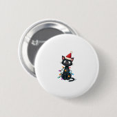 Weihnachts Cat Tuxedo Black Cat Weihnachtslichter  Button (Vorne & Hinten)