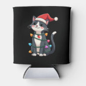 Weihnachts Cat Tuxedo Black Cat Weihnachtslichter Dosenkühler (Vorderseite)