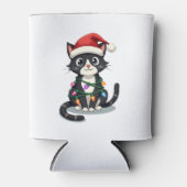 Weihnachts Cat Tuxedo Black Cat Weihnachtslichter Dosenkühler (Vorderseite)