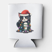 Weihnachts Cat Tuxedo Black Cat Weihnachtslichter Dosenkühler (Vorderseite)