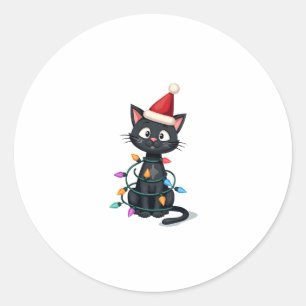 Weihnachts Cat Tuxedo Black Cat Weihnachtslichter Runder Aufkleber