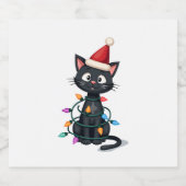 Weihnachts Cat Tuxedo Black Cat Weihnachtslichter Schaumweinetikett (Einzelnes Label)