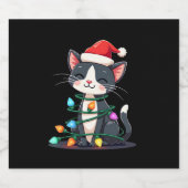 Weihnachts Cat Tuxedo Black Cat Weihnachtslichter  Schaumweinetikett (Einzelnes Label)