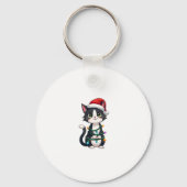 Weihnachts Cat Tuxedo Black Cat Weihnachtslichter Schlüsselanhänger (Vorderseite)