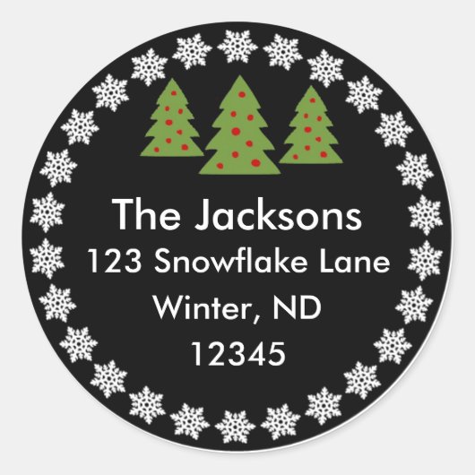 Weihnachts-Chalkboard Snowflake Tree Adressetikett Runder Aufkleber (Vorderseite)
