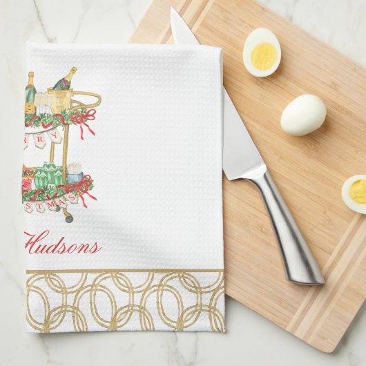 Weihnachts-Champagner-Bar Geschirrtuch (Viertel Falte)