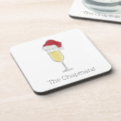 Weihnachts-Champagner Festliche Weihnachtsmannmütz Getränkeuntersetzer (Linke Seite)