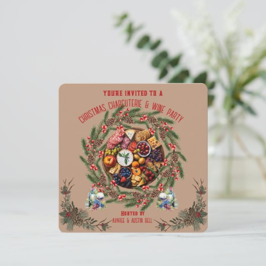 Weihnachts-Charcuterie und Party Einladung Wein (Stehend Vorderseite)