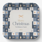 Weihnachts-Checked Pattern Urlaub Pappteller (Vorderseite)
