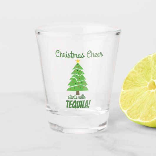 Weihnachts-Cheer beginnt mit Tequila Funny Holiday Schnapsglas (Vorderseite)