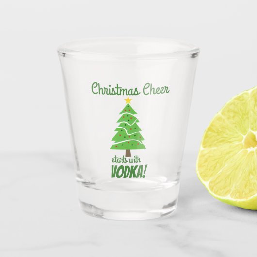 Weihnachts-Cheer beginnt mit Vodka Funny Holiday Schnapsglas (Vorderseite)