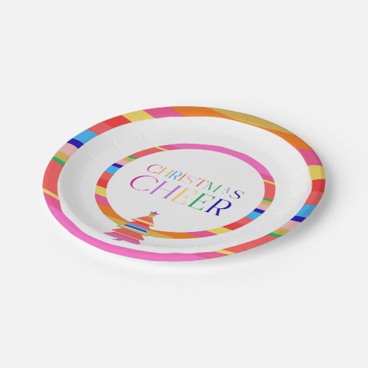 Weihnachts-Cheer farbenfrohe Baumpapierplatte Pappteller (Schrägansicht)