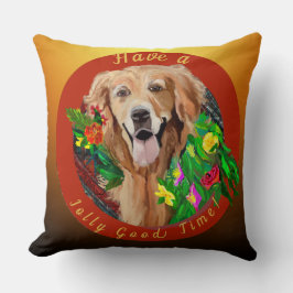 Weihnachts Cheer Golden Retriever Jolly Gute Zeit Kissen
