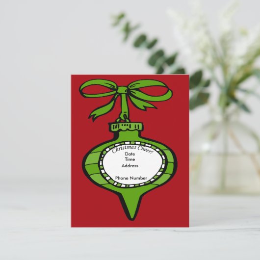 Weihnachts-Cheer Green Ornament Einladungskarte Einladung (Stehend Vorderseite)