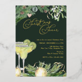 Weihnachts-Cheer Margarita und Mistletoe Party Gol Folieneinladung (Vorderseite)