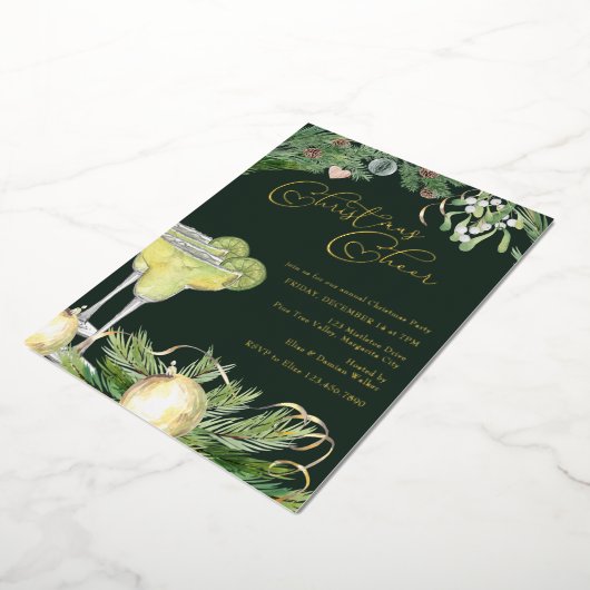 Weihnachts-Cheer Margarita und Mistletoe Party Gol Folieneinladung (Gedreht)