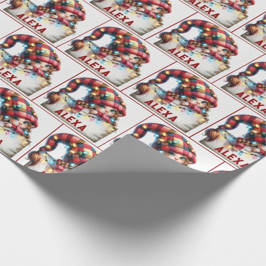 Weihnachts-Chibi-Gnome mit Individuelle Name Geschenkpapier (Ecke)