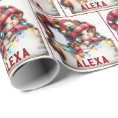 Weihnachts-Chibi-Gnome mit Individuelle Name Geschenkpapier (Rolleneckpunkt)
