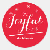 Weihnachts Chic Skriptname Einfache Joyful Red Runder Aufkleber (Vorderseite)