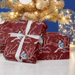 Weihnachts-Chickade mit Berries und Schneeflocken Geschenkpapier