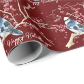 Weihnachts-Chickade mit Berries und Schneeflocken Geschenkpapier (Rolleneckpunkt)