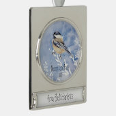 Weihnachts-Chickadee Bird Winter Custom Dating Banner-Ornament Silber (Rechts)
