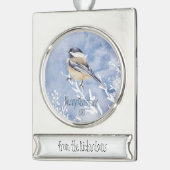 Weihnachts-Chickadee Bird Winter Custom Dating Banner-Ornament Silber (Links)