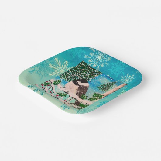 Weihnachts-Chickadee Chatter Plate Pappteller (Gewinkelt)