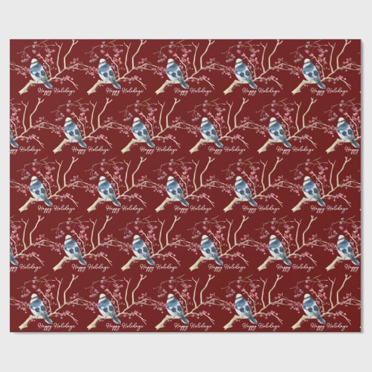 Weihnachts-Chickadee mit Berries Geschenkpapier (Flach)