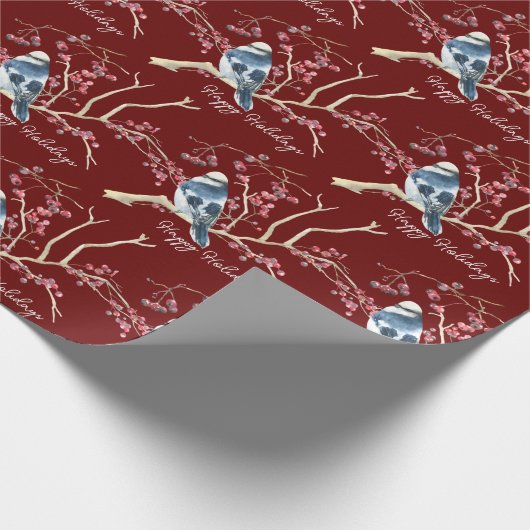 Weihnachts-Chickadee mit Berries Geschenkpapier (Ecke)