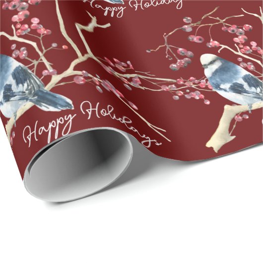Weihnachts-Chickadee mit Berries Geschenkpapier (Rolleneckpunkt)