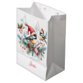 Weihnachts-Chickadee Mittlere Geschenktüte (Vorderseite Schrägansicht)