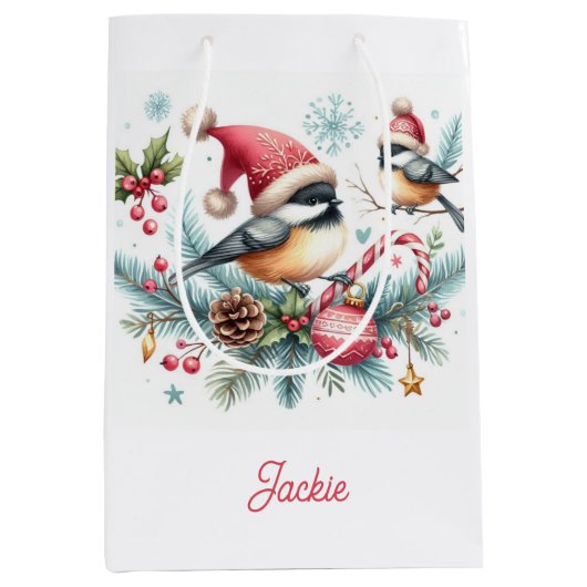 Weihnachts-Chickadee Mittlere Geschenktüte (Vorderseite)