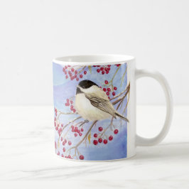 Weihnachts-Chickadee Niedlich Bird Red Berries Kaffeetasse