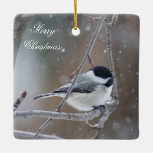 Weihnachts-Chickadee Songbird-Ornament Keramikornament (Rückseite)