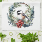 Weihnachts-Chickademie Bird in Wreath Art Geschirrtuch (Gefaltet)