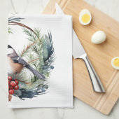 Weihnachts-Chickademie Bird in Wreath Art Geschirrtuch (Viertel Falte)