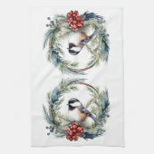 Weihnachts-Chickademie Bird in Wreath Art Geschirrtuch (Vertikal)
