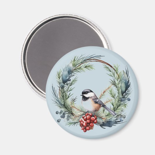 Weihnachts-Chickademie Bird in Wreath Art Magnet (Vorderseite/Rückseite)