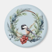 Weihnachts-Chickademie Bird in Wreath Art Magnet (Vorne)