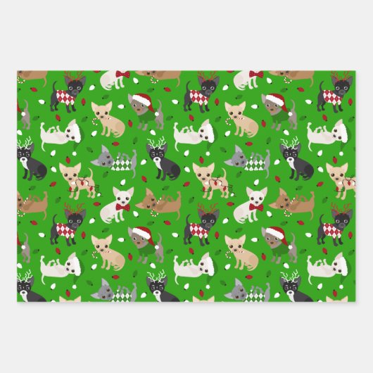 Weihnachts Chihuahua Alle Coats Geschenkpapier Set (Vorderseite 2)