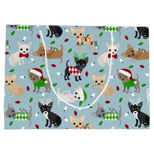 Weihnachts Chihuahua Alle Coats Große Geschenktüte (Rückseite)