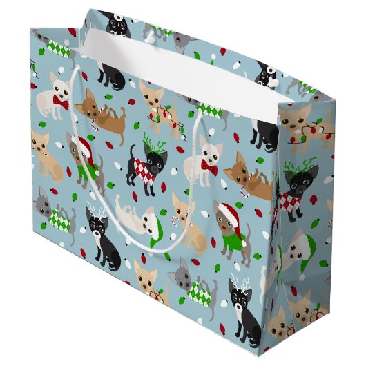Weihnachts Chihuahua Alle Coats Große Geschenktüte (Rückseite Schrägansicht)